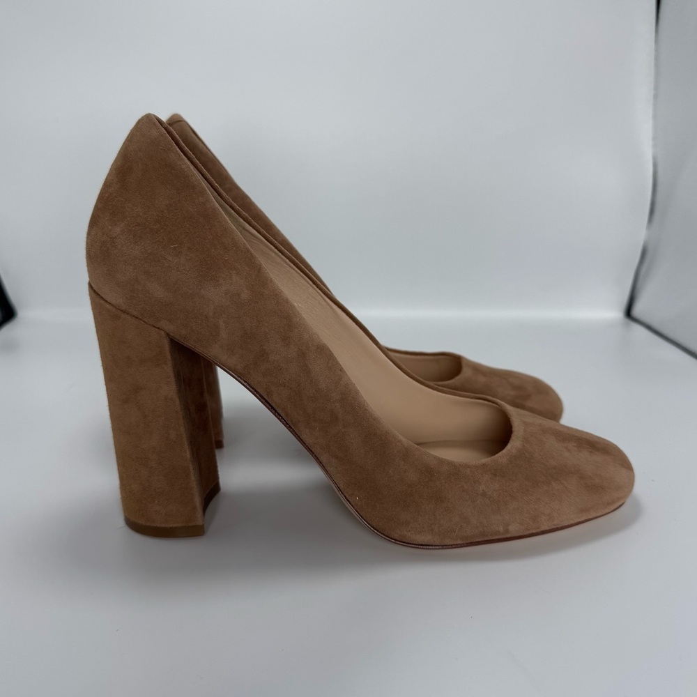 Nine West Suede Block Heel Pumps Tan Camel Size 7 Work Classic